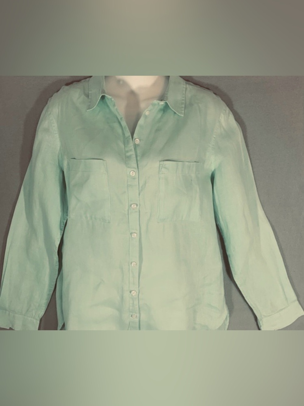 BODEN Linen Long Sleeve Aqua ButtonDown Shirt. US Size 12R. No flaws. 2 pockets
